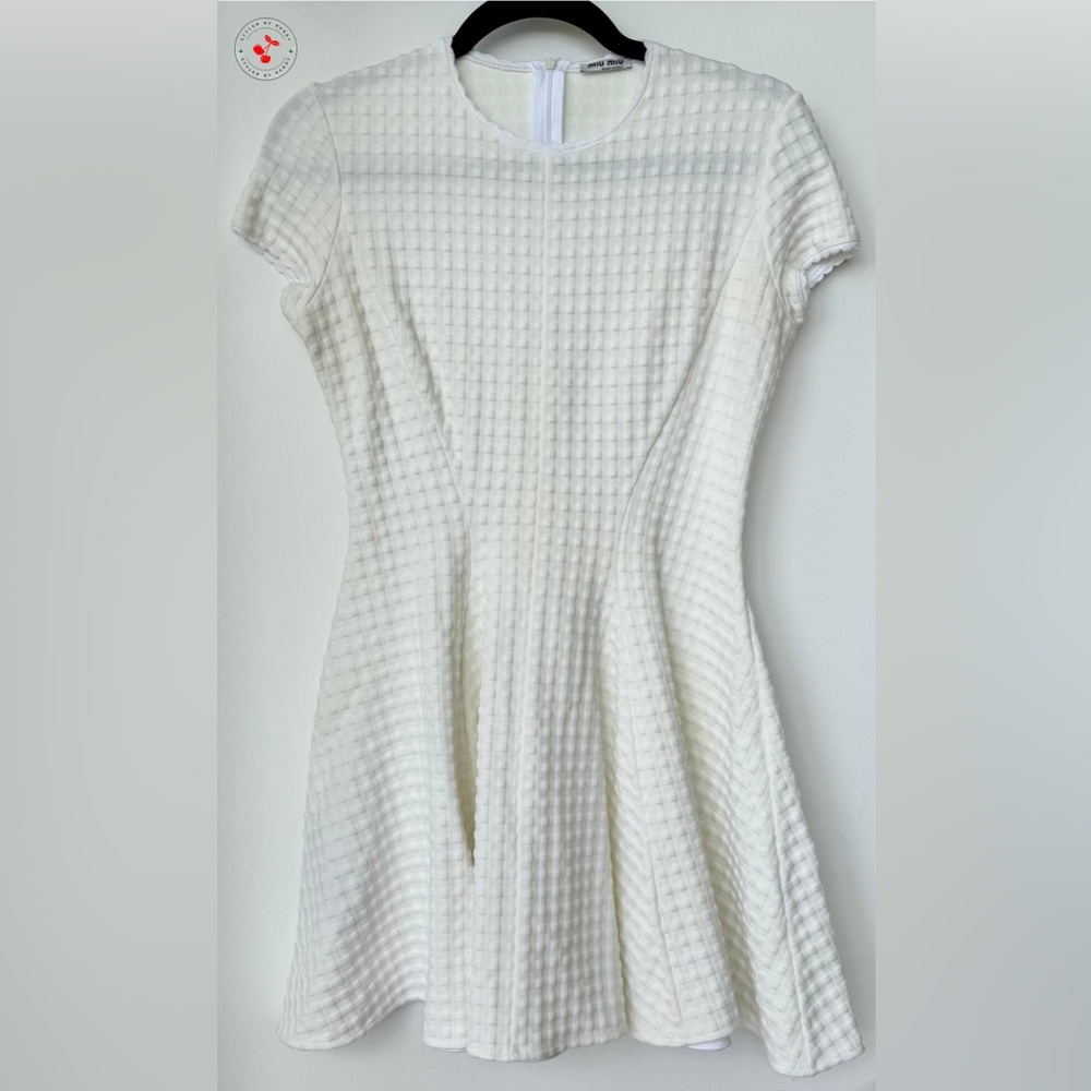 Miu Miu Textured A-Line Mini Dress in White
